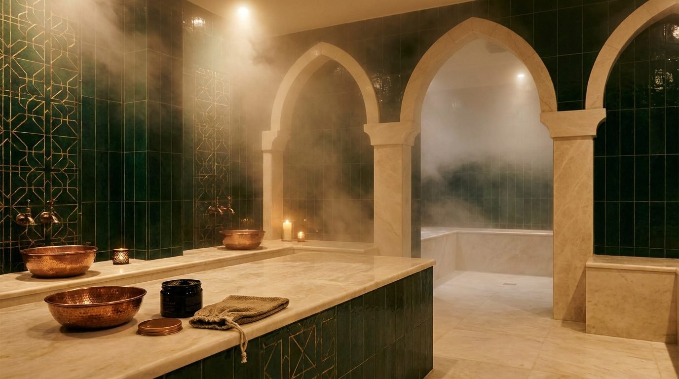 ركن الحمّام المغربي الفاخر للرجال في طلة الفارس